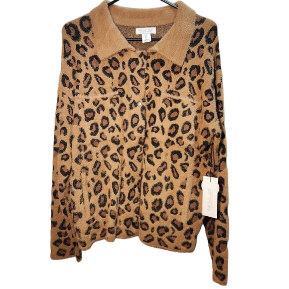 RACHEL ZOE NWT Leopard print faux fur sweater size large snaps - Picture 2 of 9